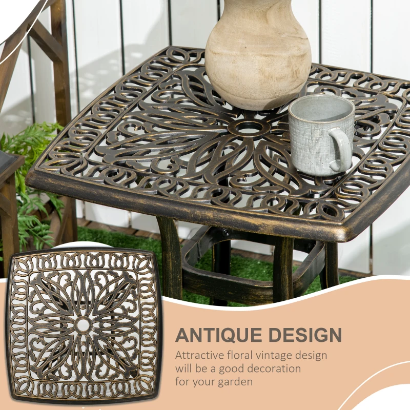 Outsunny Aluminium Outdoor Side Table with Umbrella Hole, 21" Square Patio Coffee Table End Table, Bronze