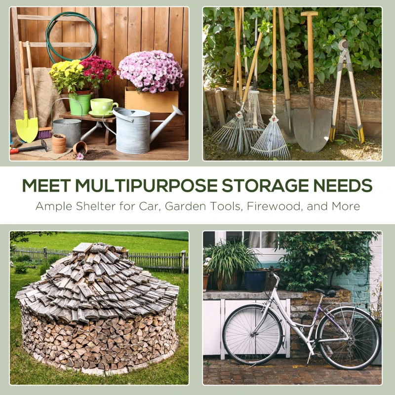 Outsunny 7.9' x 6.6' Garden Storage Tent, Patio Storage Shelter w/ Metal Frame and Double Zipper Doors, Green