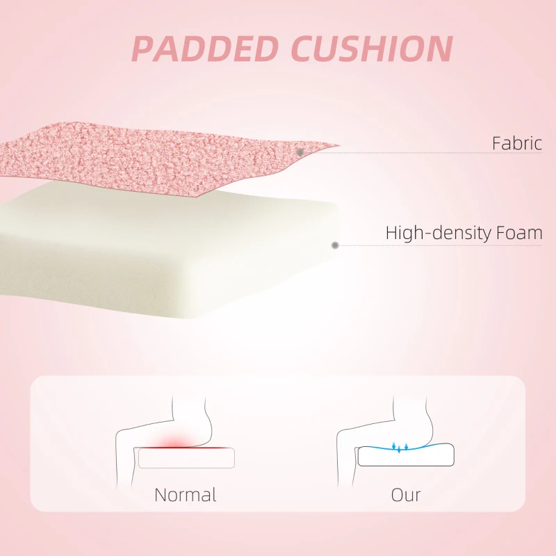 HOMCOM Armless Computer Desk Chair, Office Task Chair, Teddy Fleece Heart Makeup Vanity Chair with Swivel Wheels, Pink