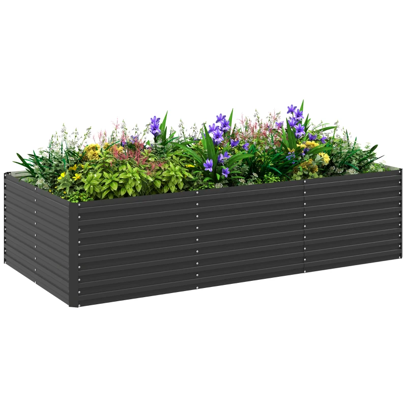 Outsunny 8' x 4' x 2' Raised Garden Bed, Galvanized Planter Box for Growing Flowers, Herbs and Vegetables, Dark Grey