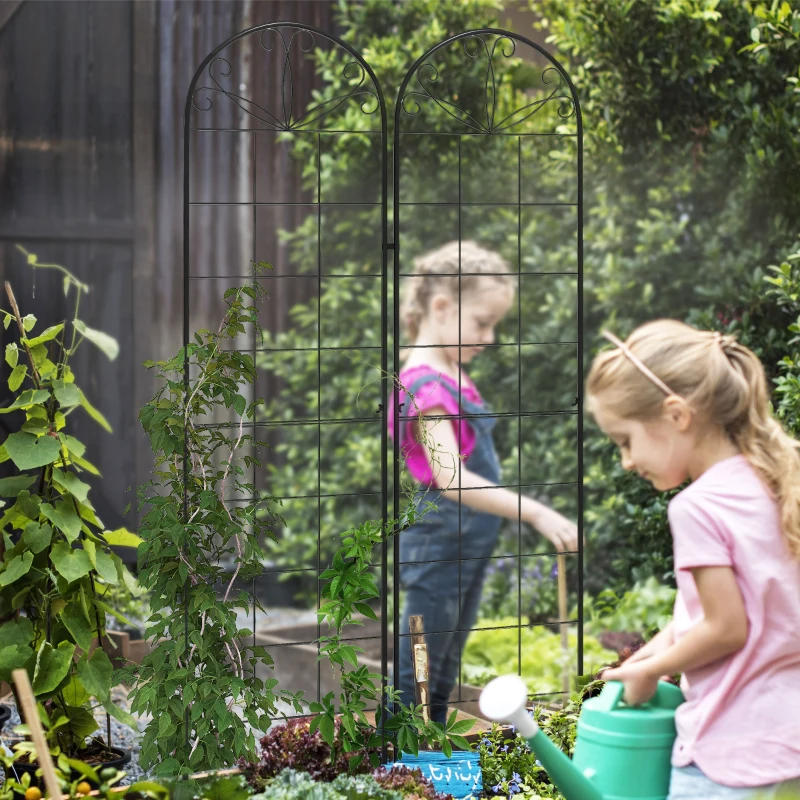 Outsunny 2 Pcs Garden Trellis for Climbing Plants, Outdoor Metal Trellis Plant Support Trellises for Patio, Lawn, Backyard