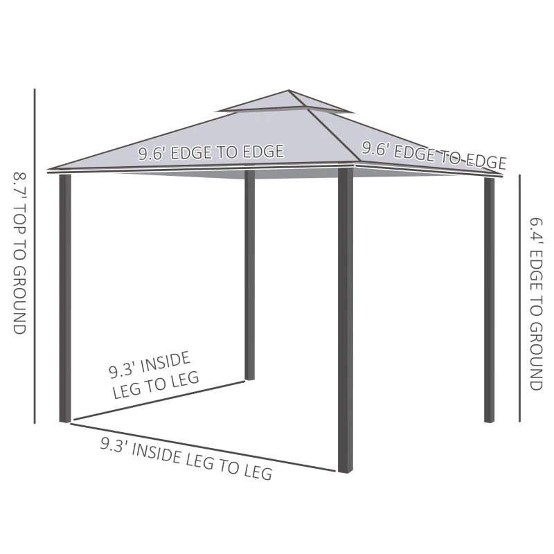 Outsunny 9.6' x 9.6' Patio Gazebo, Outdoor Canopy Shelter with 2-Tier Roof and Netting, Steel Frame for Garden, Lawn, Backyard, and Deck, Gray