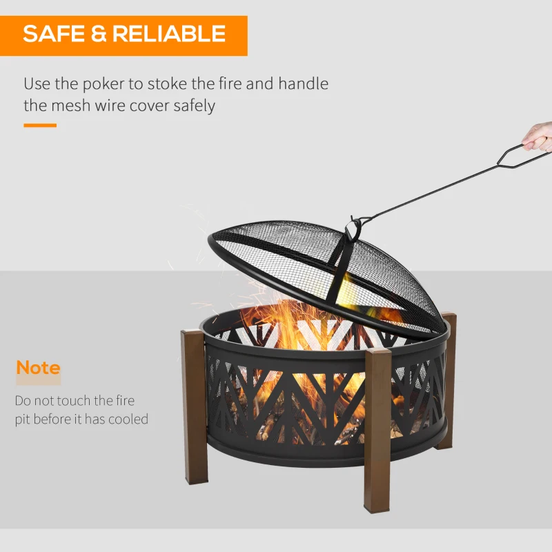 Outsunny 31" Outdoor Fire pit, 2-in-1 Wood Burning Fire Pit Brazier with Lid, BBQ Grill, Poker for Backyard, Camping, Black