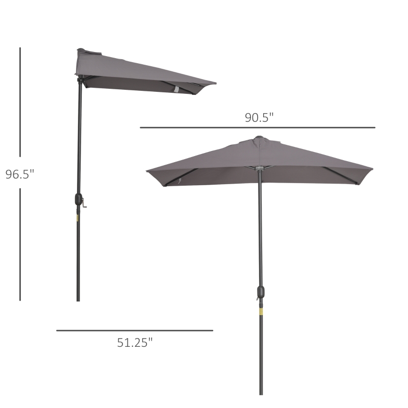 Outsunny 8ft Half Round Umbrella Outdoor Balcony Parasol Patio Garden Outdoor Window Sun Shade w/ 5 Ribs
