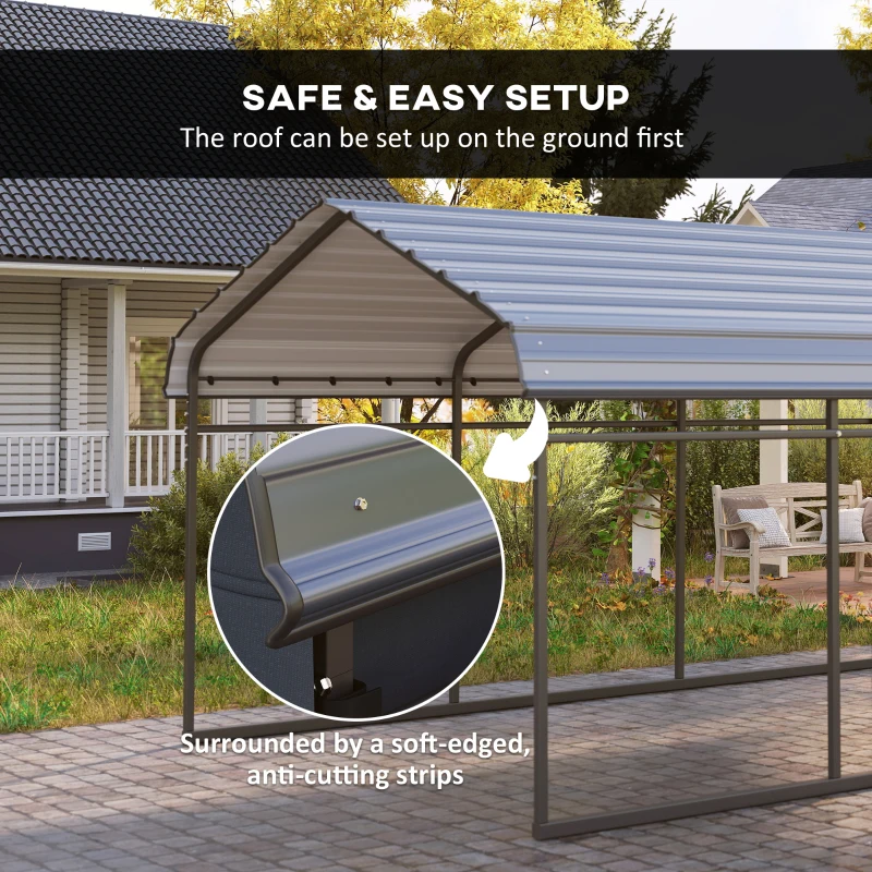 Outsunny 10' x 15' Metal Carport, Heavy Duty Garage Car Canopy with Galvanized Metal Roof and Removable Sidewalls, Dark Gray(m-7)