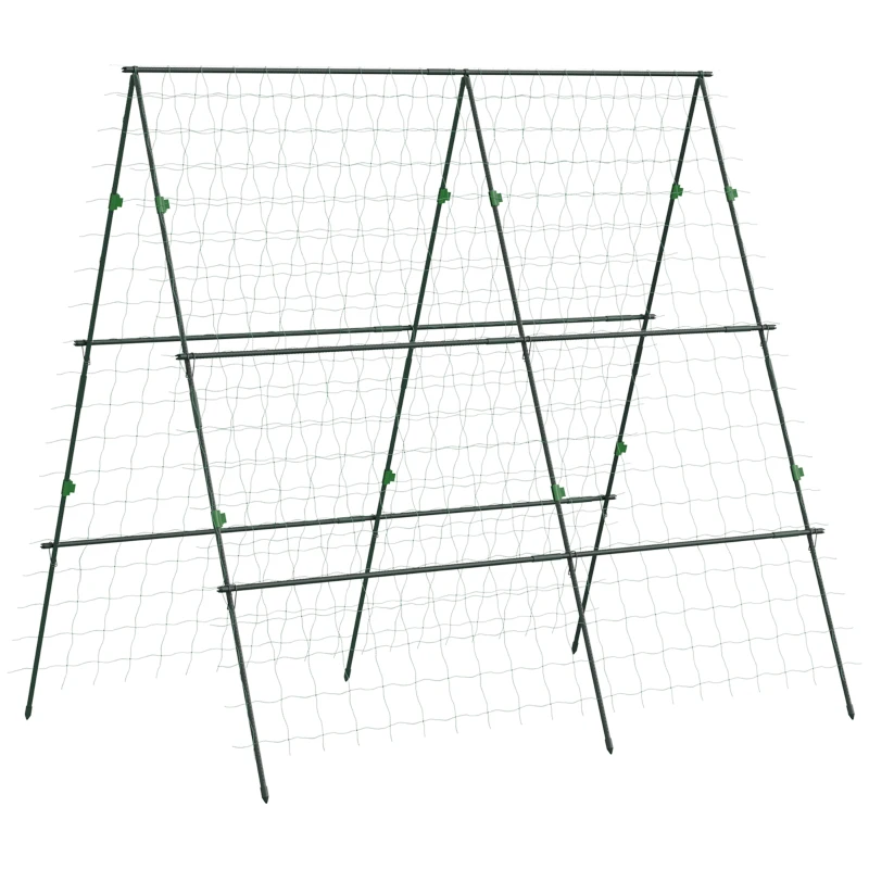 Outsunny Metal Cucumber Trellis with Netting for Climbing Plants Vegetables, A Frame Tomato Plant Support Tomato Trellis for Vegetable Garden, Patio, Balcony, Green