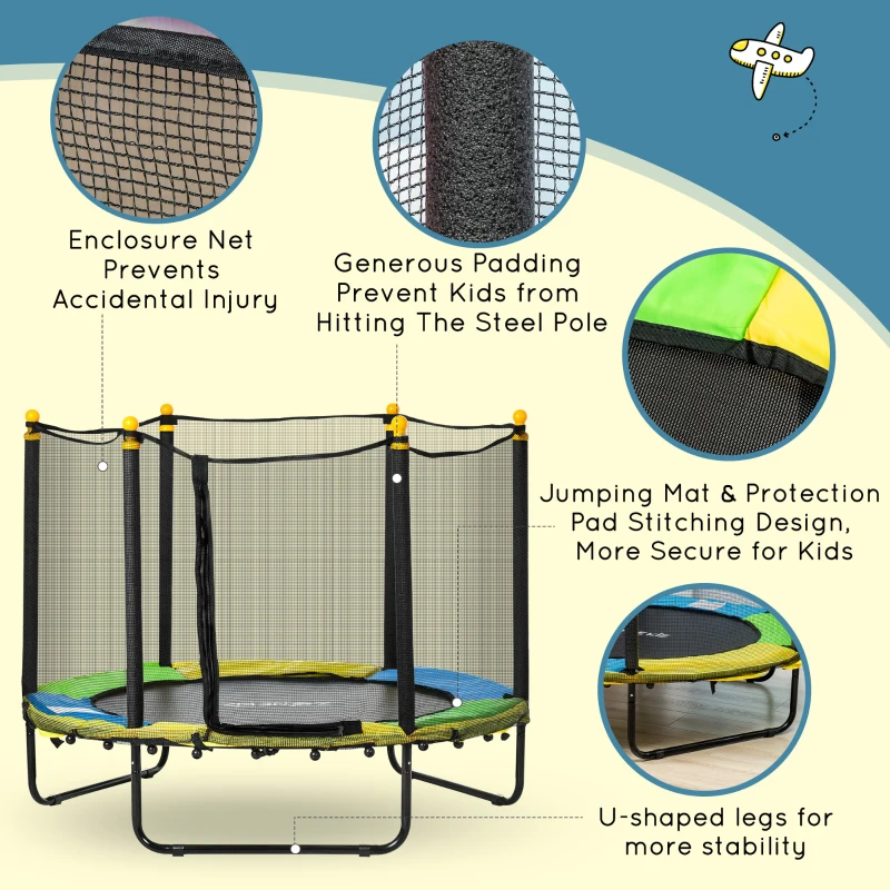 Qaba 4.6FT Trampoline for Kids with Enclosure Net for Ages 3-10, Indoor Outdoor Use, Black