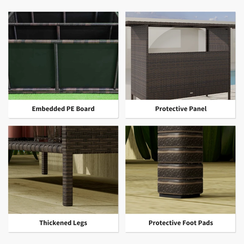 Outsunny Wicker Outdoor Bar Table, PE Rattan Bar Height Patio Table with 2 Shelves, Steel Frame for Garden, Backyard, Dark Brown