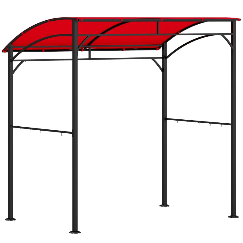 Outsunny 7' x 5' Garden Grill Canopy, BBQ Grill Gazebo Tent with Steel Frame and Hooks, Outdoor Sun Shade, Wine Red