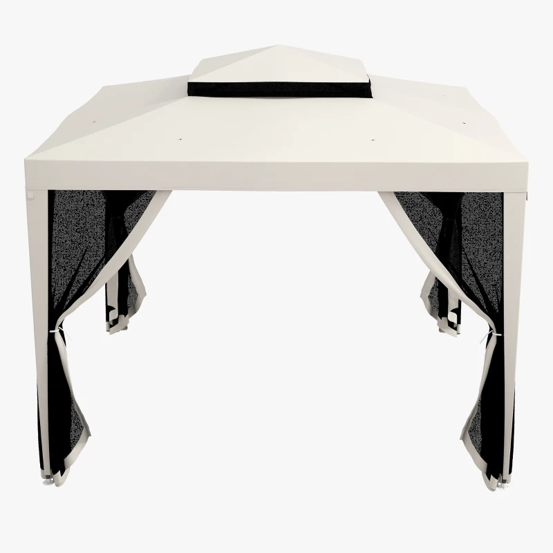 Outsunny 10' x 10' Outdoor Canopy Tent Party Tent with Mesh Netting and Double Tier Roof for Backyard, Garden, Patio, Cream White