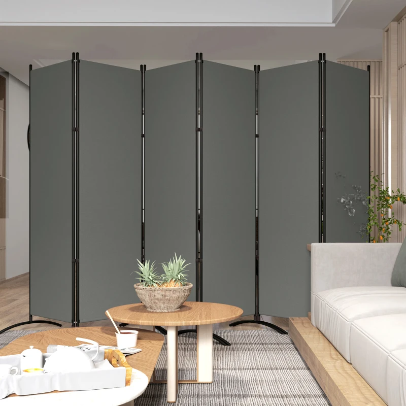 Outsunny 6 Panel Folding Room Divider, UV30+ Privacy Screen, Indoor Outdoor Privacy Panel with Stable Base, Dark Grey