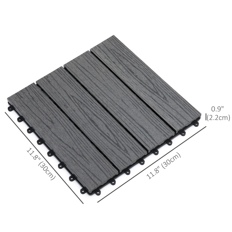 Outsunny Outdoor Tiles, 11 Pack 12" x 12" WPC Interlocking Deck Tiles Waterproof and Non-slip