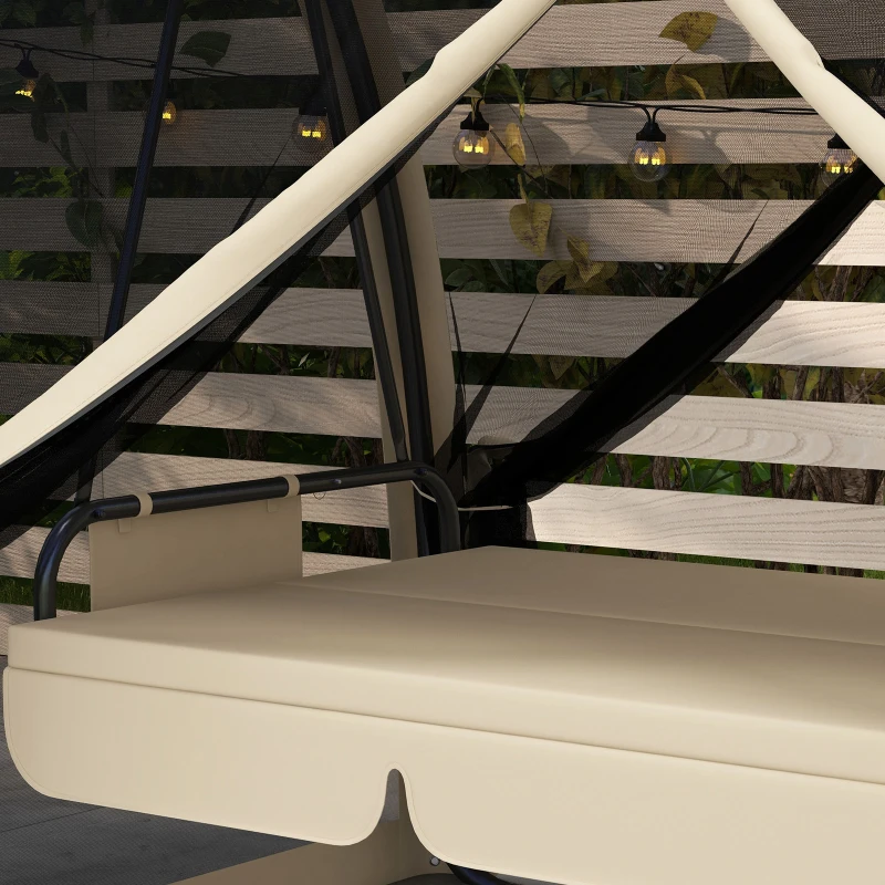 Outsunny 3-Seater Outdoor Swing Chair Chaise Lounger Bed Garden Hammock with Steel Stand, Canopy Netting Walls, Beige