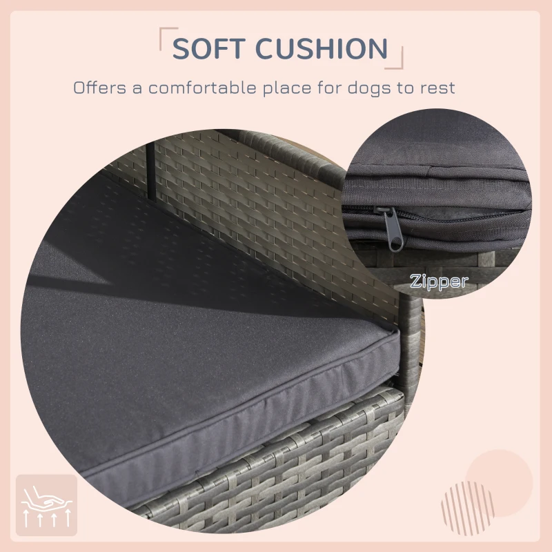 PawHut Outdoor Dog Bed with Canopy, Rattan Dog Bed with Soft Cushion Removable Cover for Medium and Large Dogs, Dark Gray