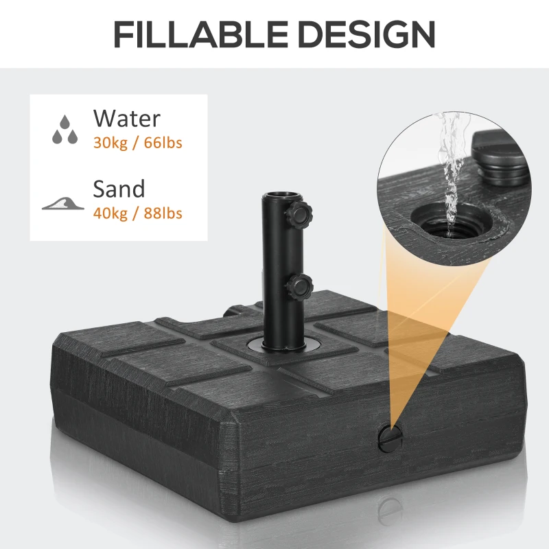 Outsunny Umbrella Stand for 1.3", 1.5", or 1.9" Umbrella Poles, Fillable Umbrella Base, Black