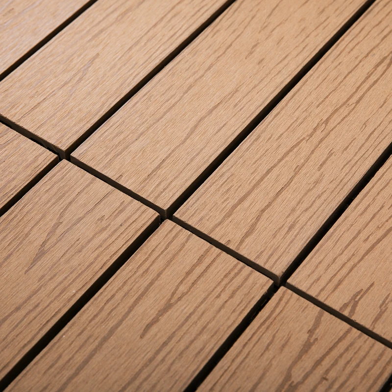 Outsunny Interlocking Deck Tiles, Pack of 11 Outdoor Flooring Patio Tiles, 12" x 12", All Weather for Porch, Balcony, Backyard for a New Classic Look, Teak