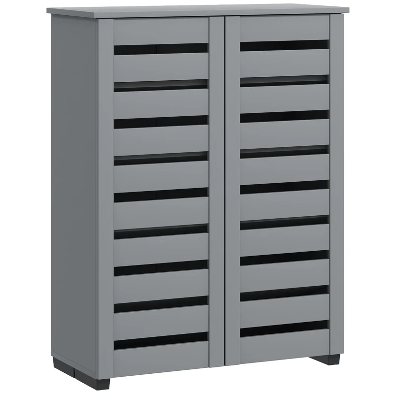 HOMCOM Shoe Storage Cabinet, Shoe Cabinet with 2 Slatted Doors for 15 Pairs of Shoes, Dark Grey