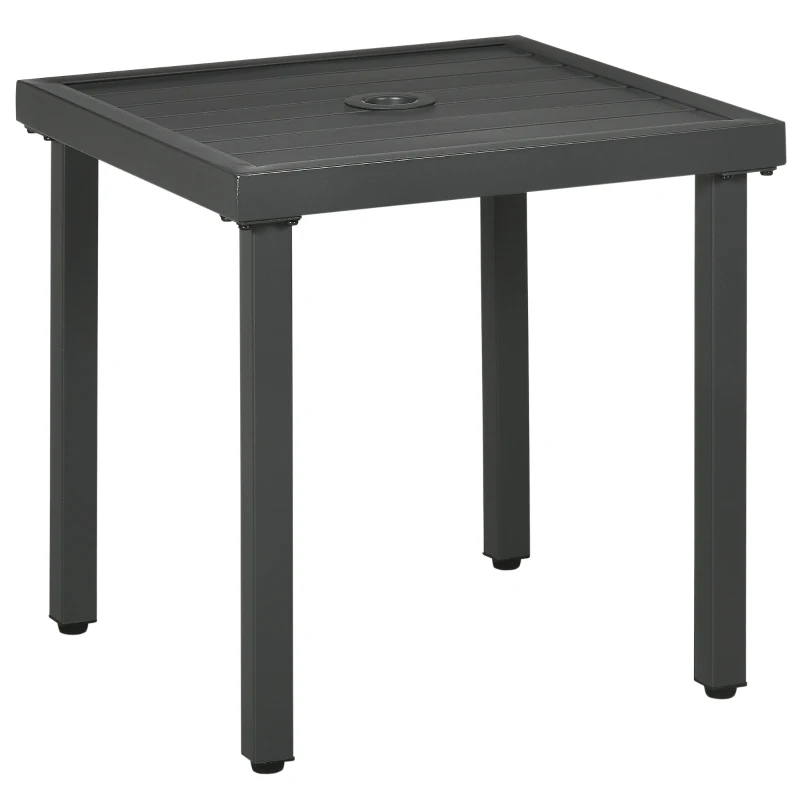 Outsunny Outdoor Side Table, Patio End Table with Umbrella Hole, Small Coffee Table with Steel Frame for Balcony, Gray