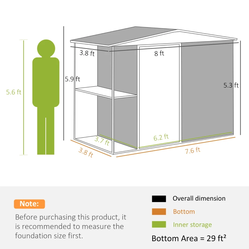 Outsunny 8 x 4ft Outdoor Garden Shed, Metal Shed with Air Vents and Lock for Backyard, Garden, Patio, Warm Gray