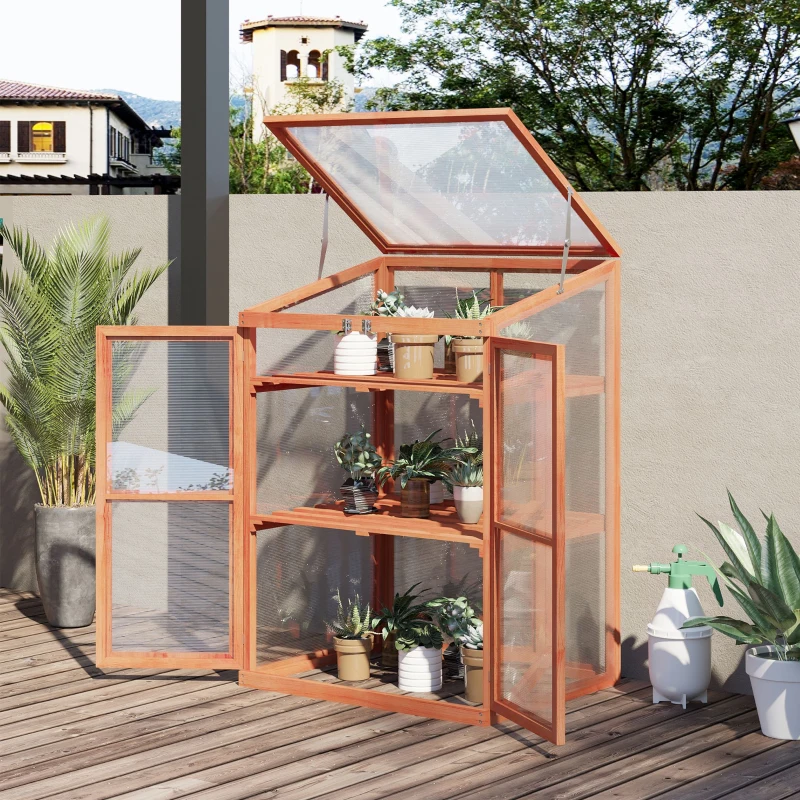 Outsunny Wooden Cold Frame Greenhouse Small Mini Planter Box, 30" L x 24" W x 44" H, Natural