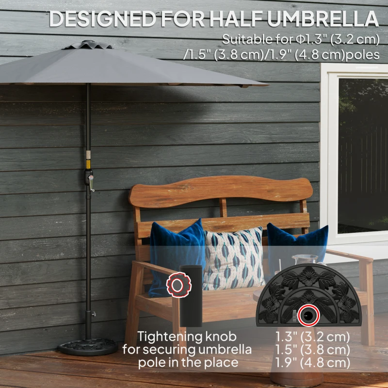 Outsunny 21 lbs Resin Half Umbrella Base, Concrete Half Umbrella Stand Outdoor Umbrella Base with Flower-Leaf Design, Patio Umbrella Stand for Outdoor Lawn Poolside, Black