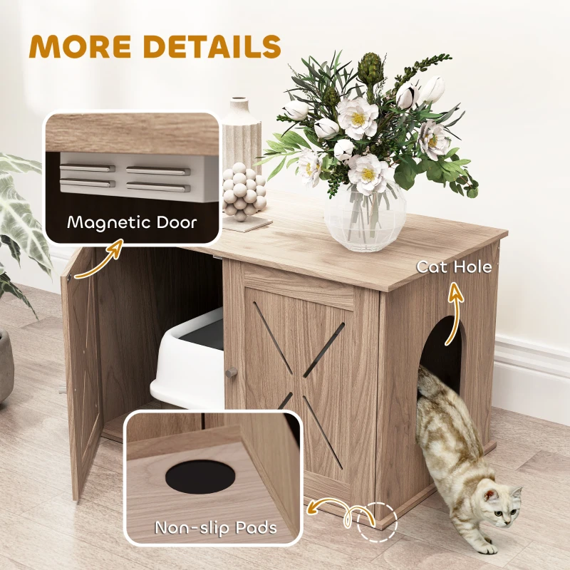 PawHut Hidden Cat Litter Box Enclosure with Ventilated Door, Cat Hole, Cat Washroom, Indoor Cat House, Walnut