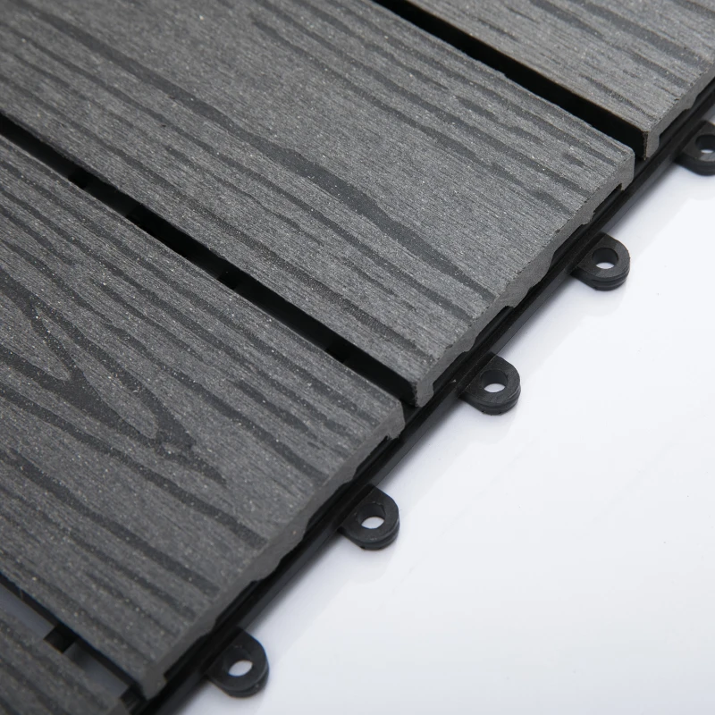 Outsunny WPC Interlocking Deck Tiles, 11 Pack 12" x 12" Outdoor Tiles, Tools Free Assembly, Waterproof and Non-slip Patio Flooring, Grey