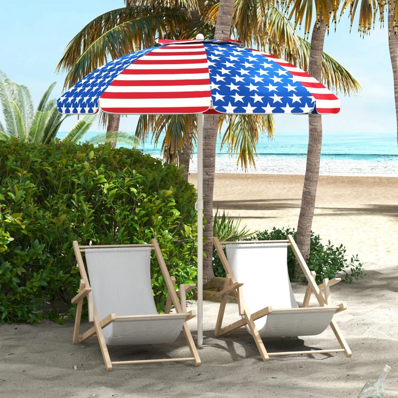 Outsunny 5.7' Beach Umbrella for Travel with Tilt, Vent, Flounce, Portable Outdoor Umbrella, American National Flag Pattern