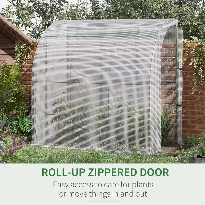 Outsunny 7' x 4' x 7' Outdoor Lean to Greenhouse, Walk-In Green House Plant Nursery with Roll-up Window, PE Cover, White