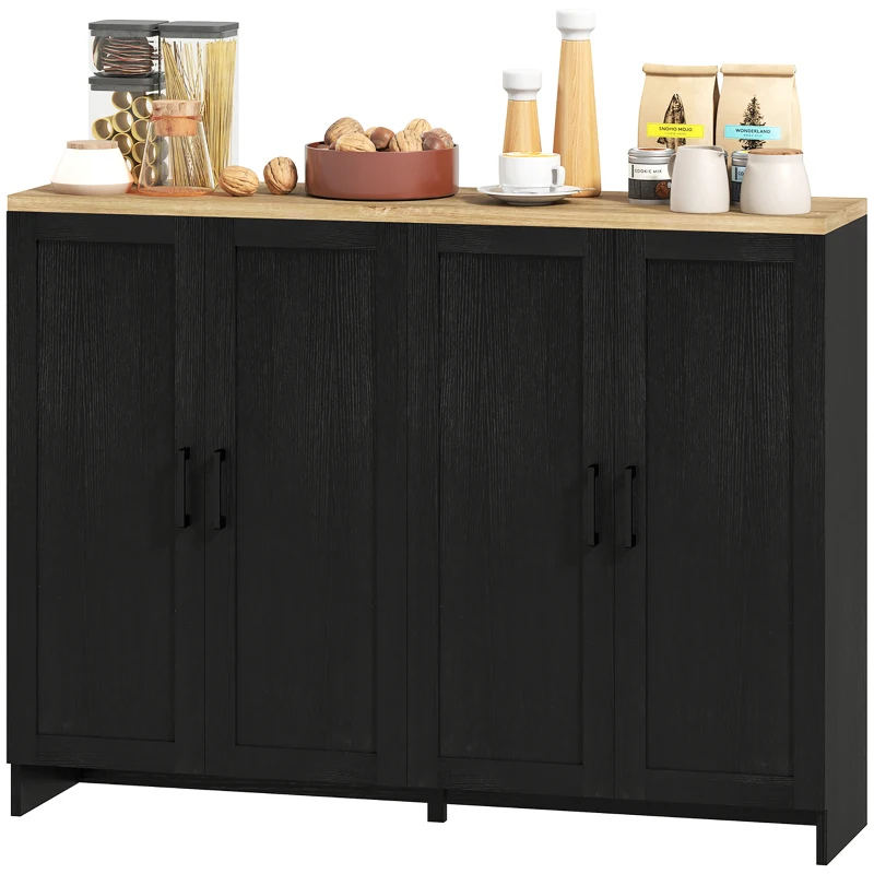 HOMCOM Modern Sideboard Buffet Cabinet, Modern Kitchen Storage Cabinet with 4 Doors Adjustable Shelves, for Dining Room, Black