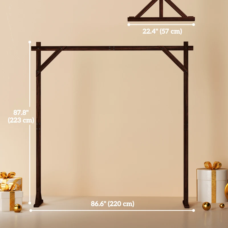Outsunny 7FT Rectangular Wooden Wedding Arch with Triangular Base, Ground Stakes for Ceremony, Garden, Birthday, Dark Brown