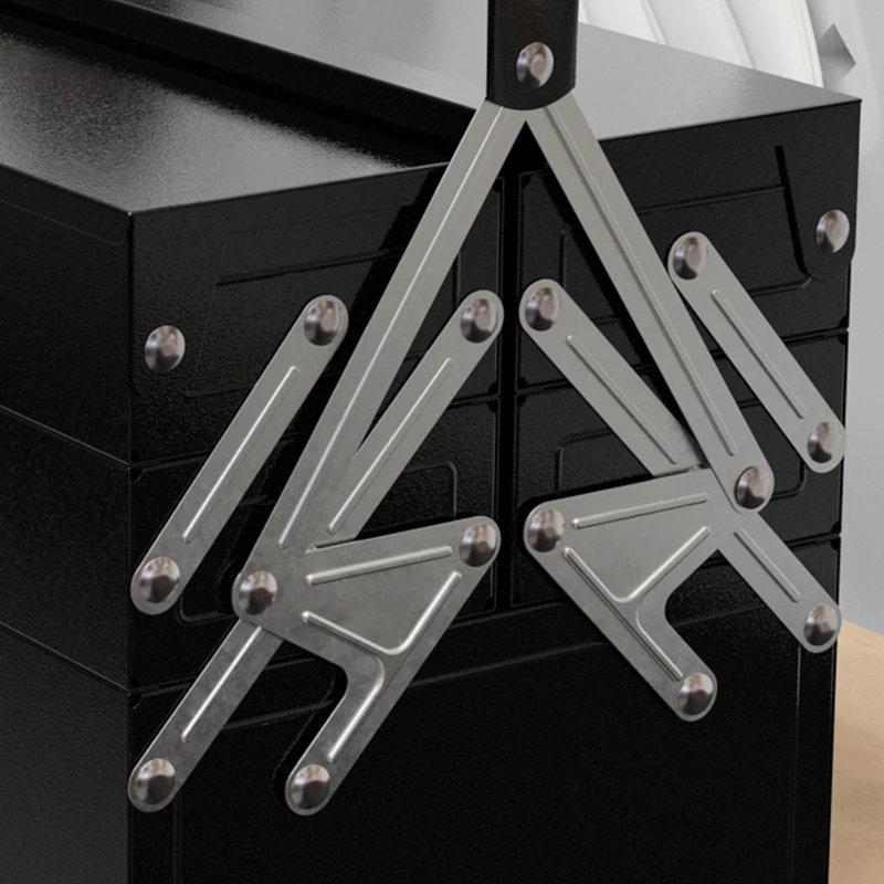 DURHAND 18" inches Metal Tool Box, Portable 5-Tray Cantilever Steel Tool Chest Cabinet, Black