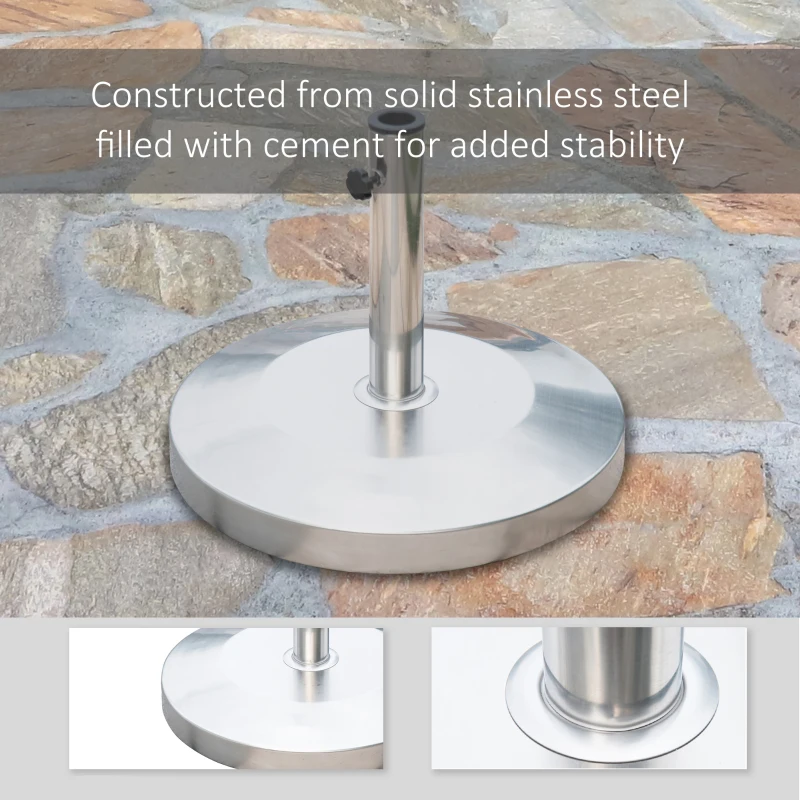 Outsunny 55lb Round Stainless Steel Outdoor Patio Umbrella Stand Base with Heavy Cement Bottom & Mirror Finish