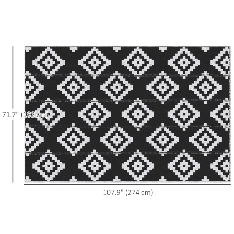 Outsunny Reversible Outdoor RV Rug, Patio Floor Mat, 6' x 9' Plastic Straw Rug for Backyard, Deck, Beach, Camping, Black & White