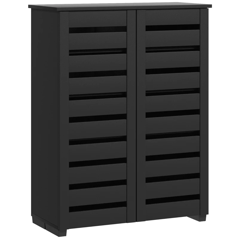 HOMCOM Shoe Storage Cabinet, Shoe Cabinet with 2 Slatted Doors for 15 Pairs of Shoes, Black
