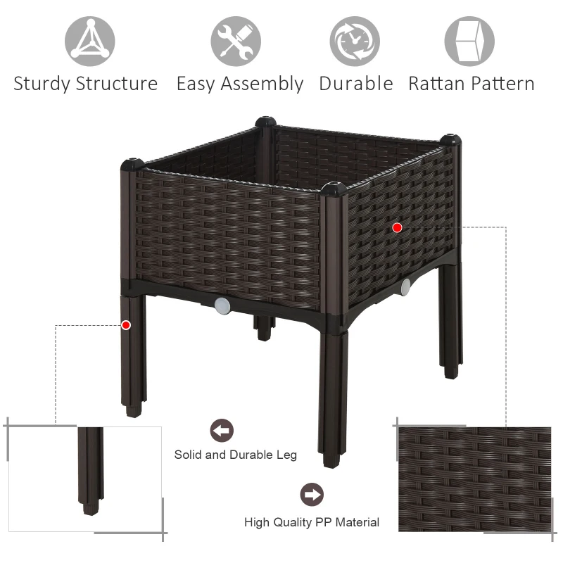 Outsunny 1 Piece Raised Garden Bed PP Raised Flower Bed Vegetable Herb Grow Box Stand Brown