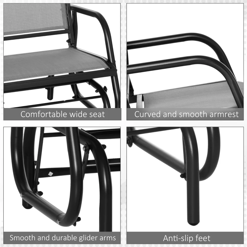 Outsunny Patio Glider with Breathable Mesh Fabric Seat & Backrest, Metal Frame Outdoor Glider Swing Chair with Armrests, Grey