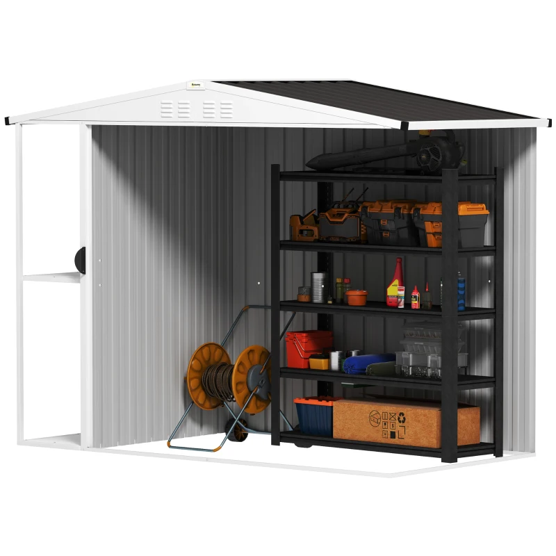 Outsunny 8 x 4ft Outdoor Garden Shed, Metal Shed with Air Vents and Lock for Backyard, Garden, Patio, Dark Gray