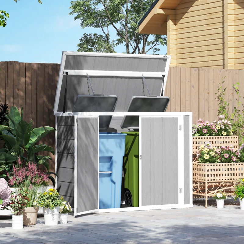 Outsunny 4.7 x 2.5FT Outdoor Horizontal Storage Shed, Lockable Trash Can Storage with Chain Lid, Gray(m-10)