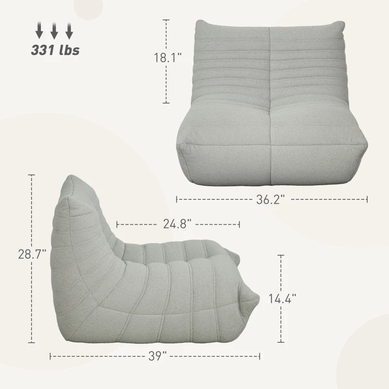 HOMCOM Bean Bag Chair for Adults, Giant Fireside Chair, Bean Bag Sofa with High Density Foam for Living Room, Light Gray