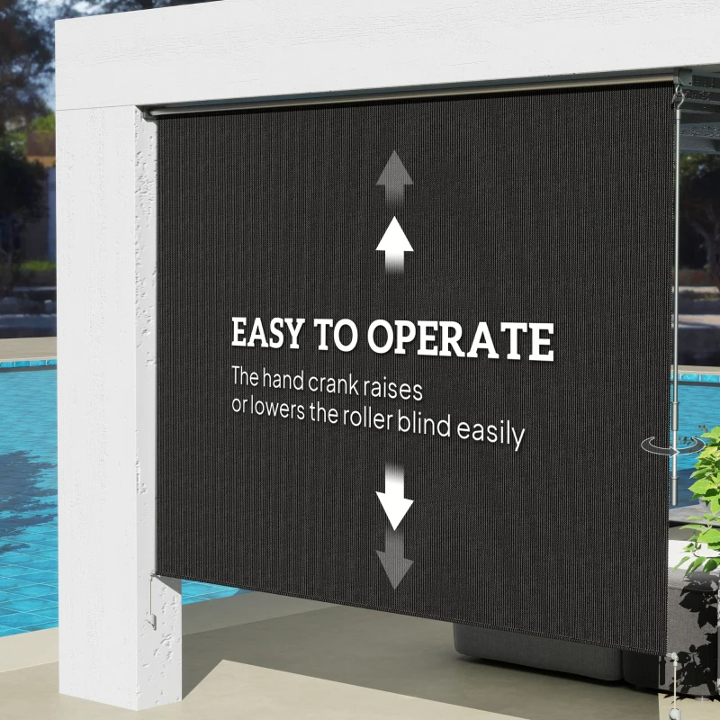 Outsunny 8' x 6' Patio Door Blinds, Outdoor Roller Shades, Cordless Roll Up Shade for Porch Gazebo, Black