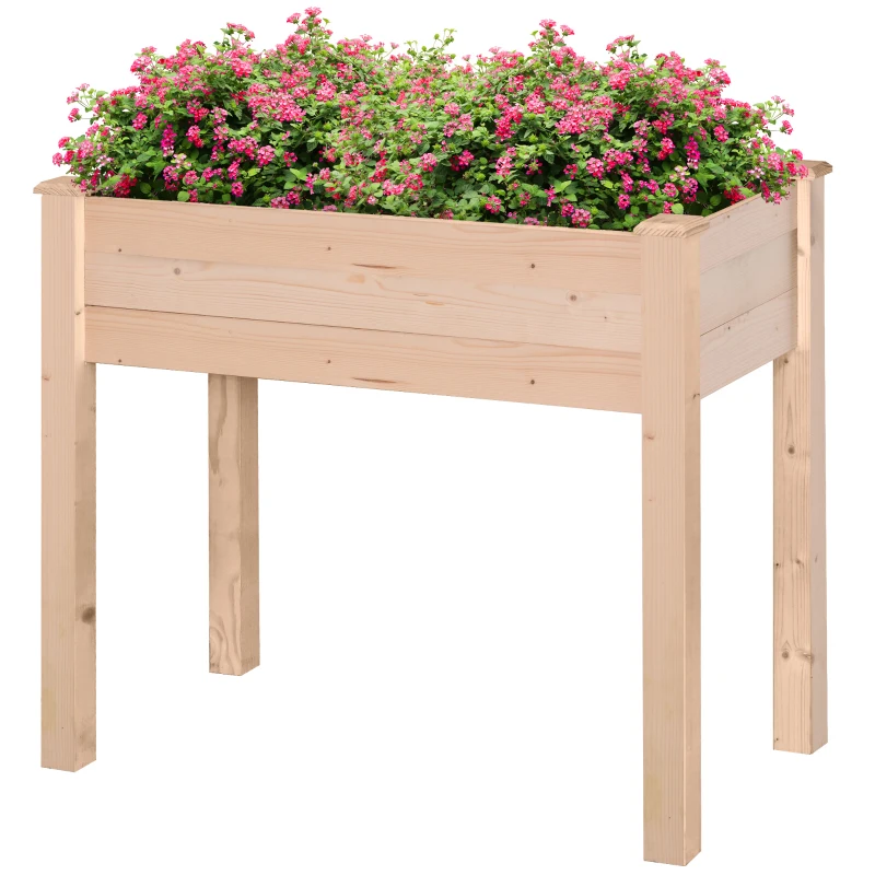 Outsunny 34"x18"x30" Wooden Raised Garden Bed, Elevated Planter Box with Legs, Drainage Holes, Inner Bag for Garden, Natural
