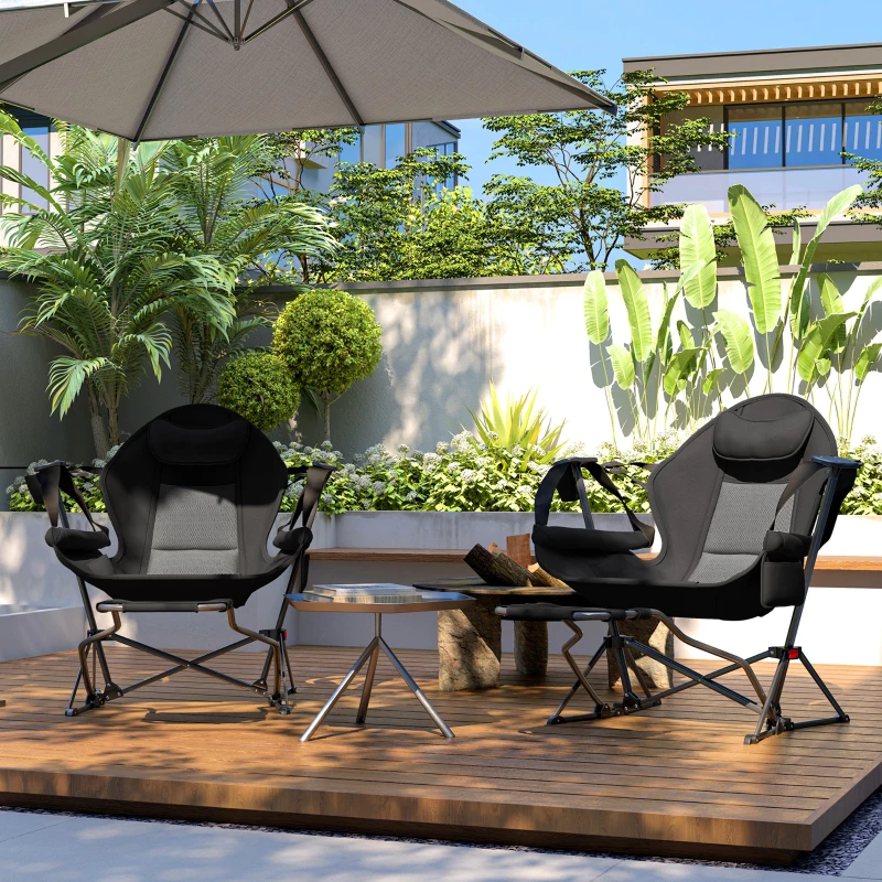 Outsunny Hammock Camping Chair Set of 2, Adjustable Back Folding Swinging Hammock Chair with Cup Holder and Padded Seat