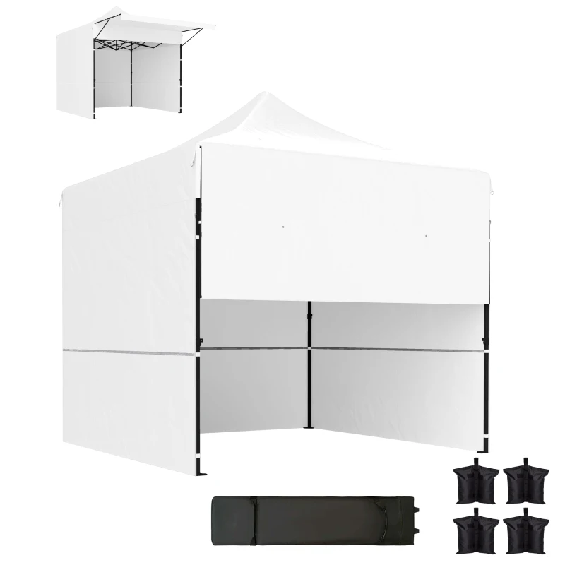 Outsunny 10' x 10' Pop Up Canopy Tent with Awning and Sidewalls, Instant Sun Shelter with Wheeled Bag and Sand Bags