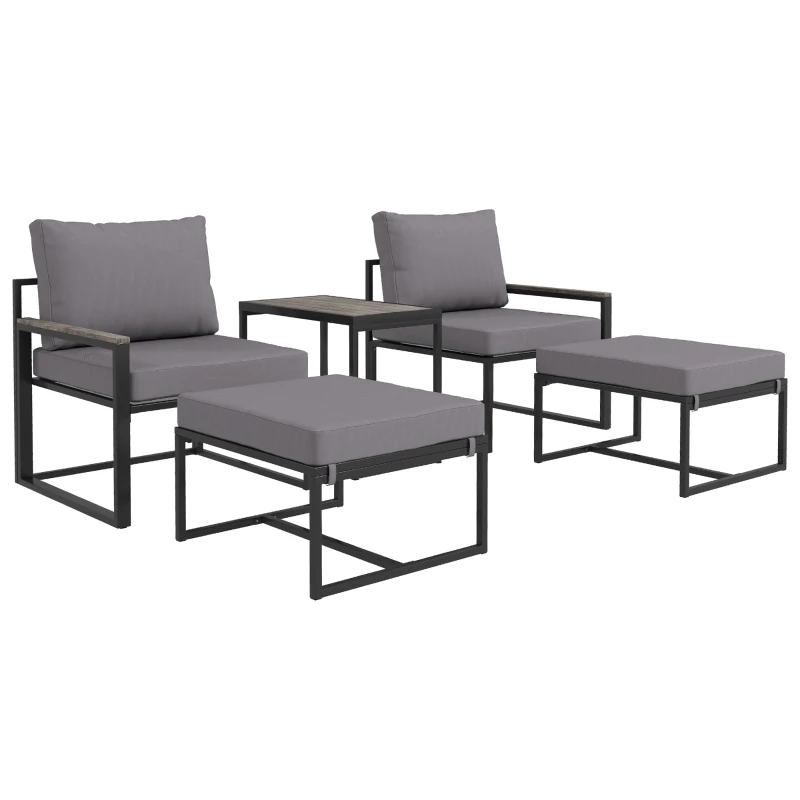 Outsunny 5 Pieces Outdoor Patio Furniture Set with Ottomans, Cushions, Small Patio Sofa Set for Garden, Backyard, Poolside, Grey