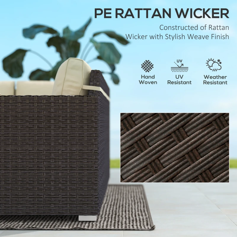 Outsunny 6 Pieces Outdoor Rattan Patio Furniture Set with Corner Sofa, Wood-Plastic Coffee Table, Light Khaki