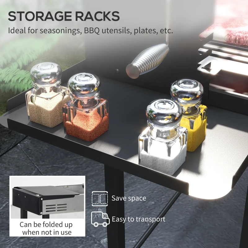 Outsunny BBQ Rotisserie Grill Charcoal, Split Roaster for Chicken Turkey, 3-Level Grill Grate, Storage Shelves, Stainless Steel