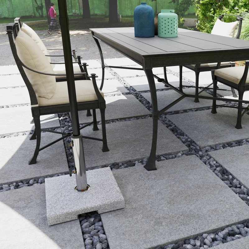 Outsunny 46 lbs Granite Square Patio Umbrella Base, Outdoor Umbrella Stand with Handles 2 Adjustable Knobs, Heavy Duty Patio Umbrella Stand for Garden Deck Poolside, Grey
