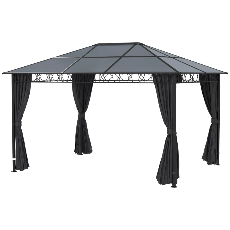 Outsunny 13' x 10' Polycarbonate Hardtop Gazebo Canopy, Outdoor Patio Gazebo with Aluminum Frame & Curtains, Dark Grey