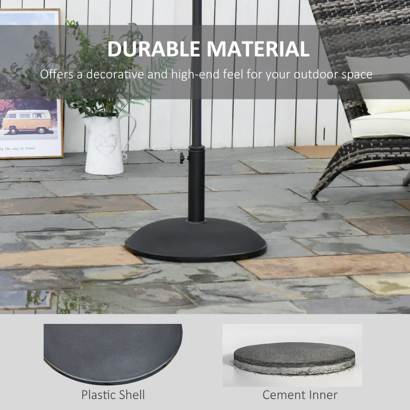 Outsunny 20" 55 lbs Round Cement Umbrella Base Stand Market Parasol Holder with Tightening Knob & Easy Setup, for Φ1.3", Φ1.5", Φ1.9" Pole, for Lawn, Deck, Backyard, Garden, Black